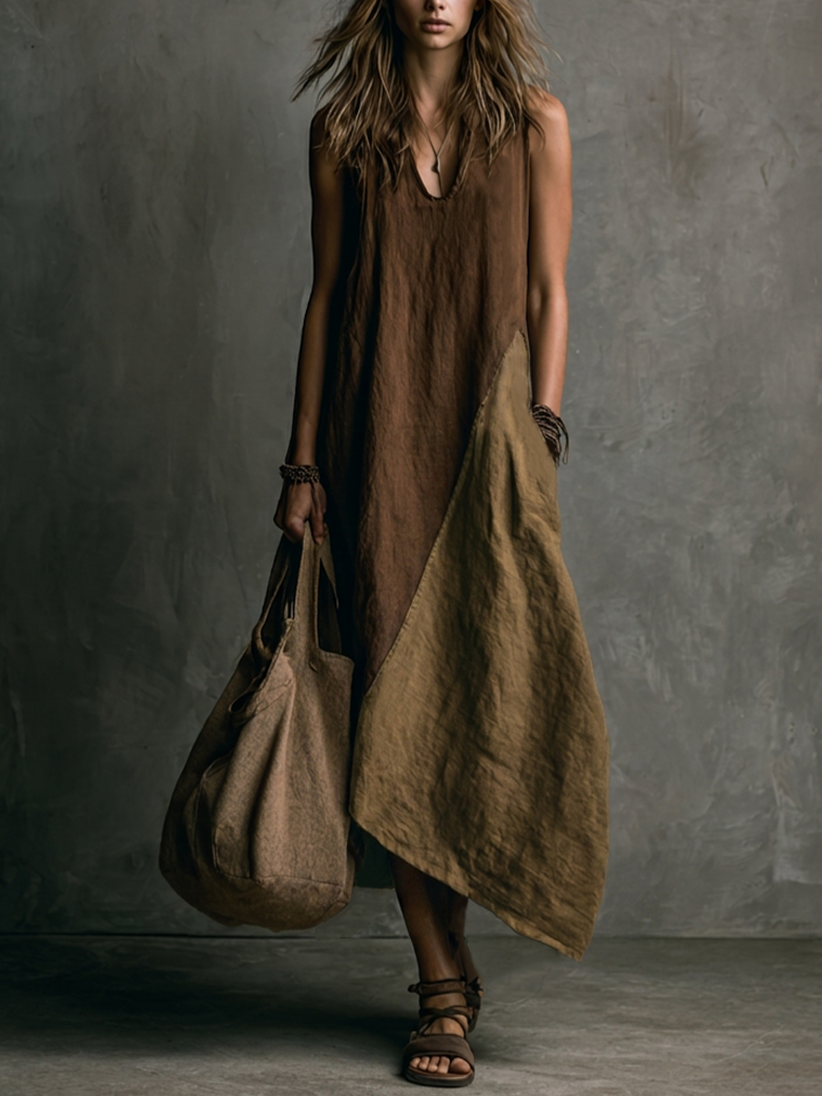 Robe longue asymétrique patchwork