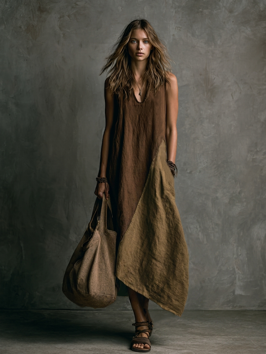 Robe longue asymétrique patchwork