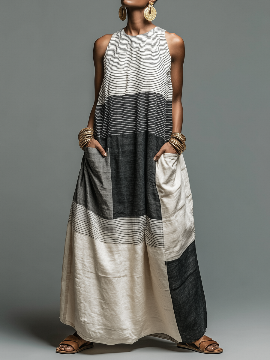 Robe longue rayée sans manches