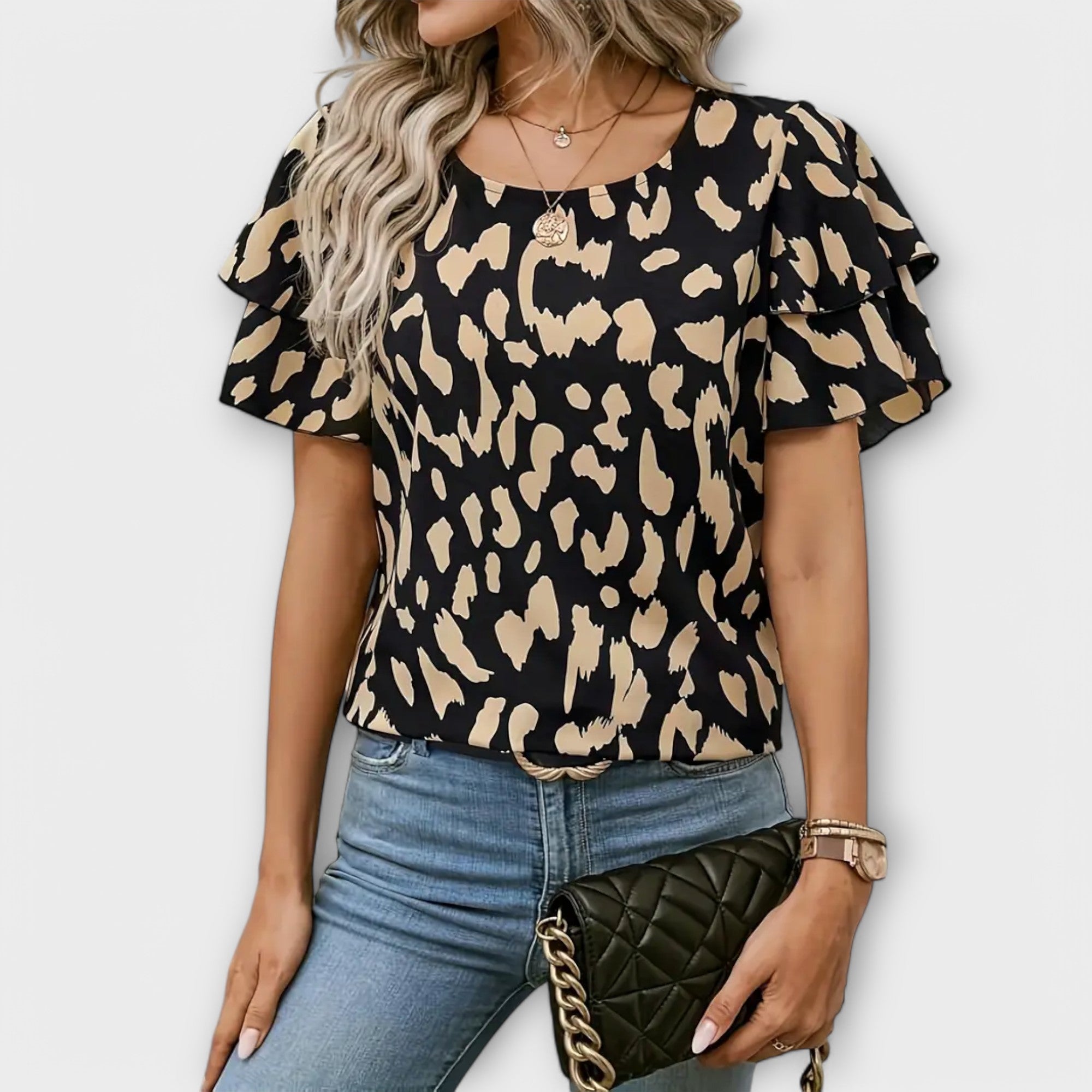 Lela - Blusa elegante con mangas de leopardo