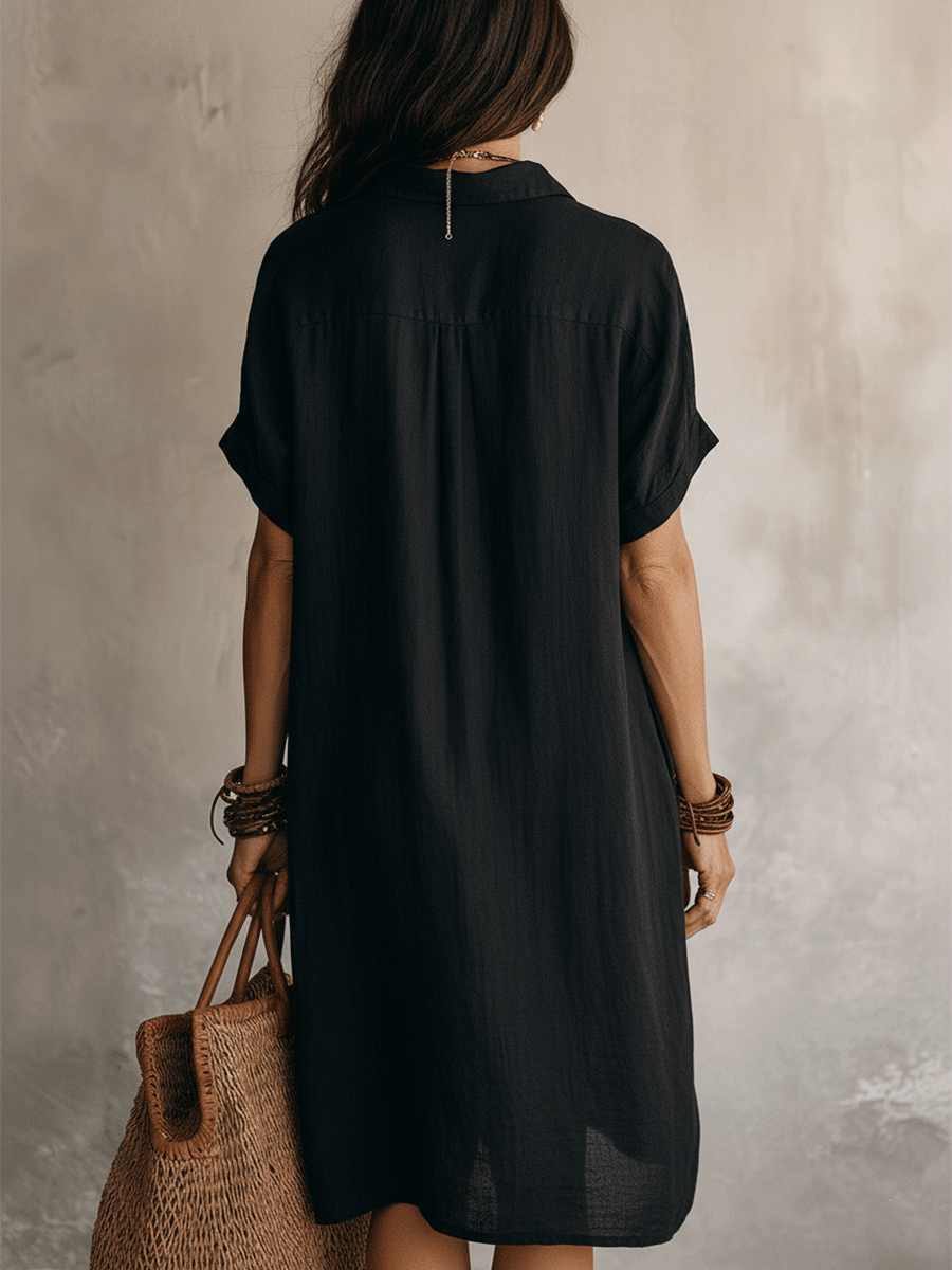 Robe chemise midi en lin et coton