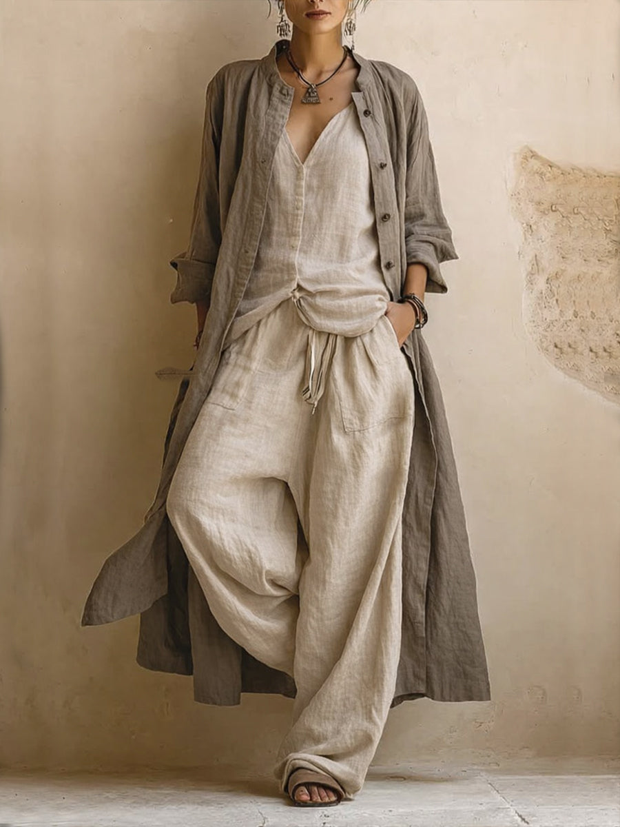 Costume trois pièces en lin et coton