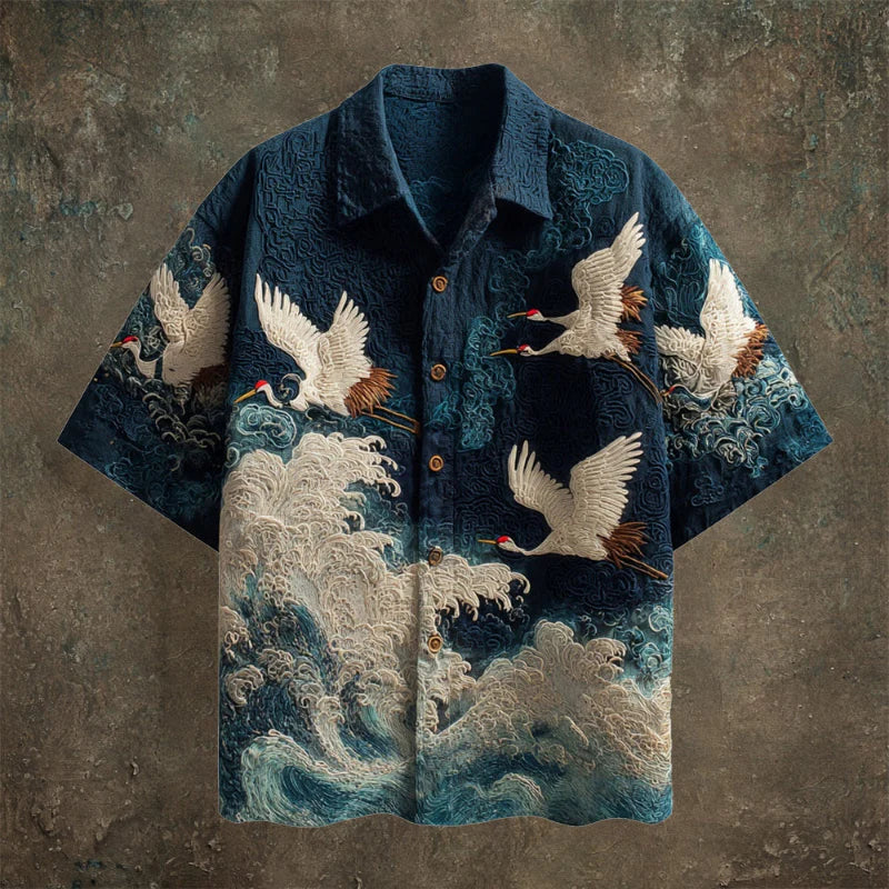 Chemise d'été avec motif de grue en relief