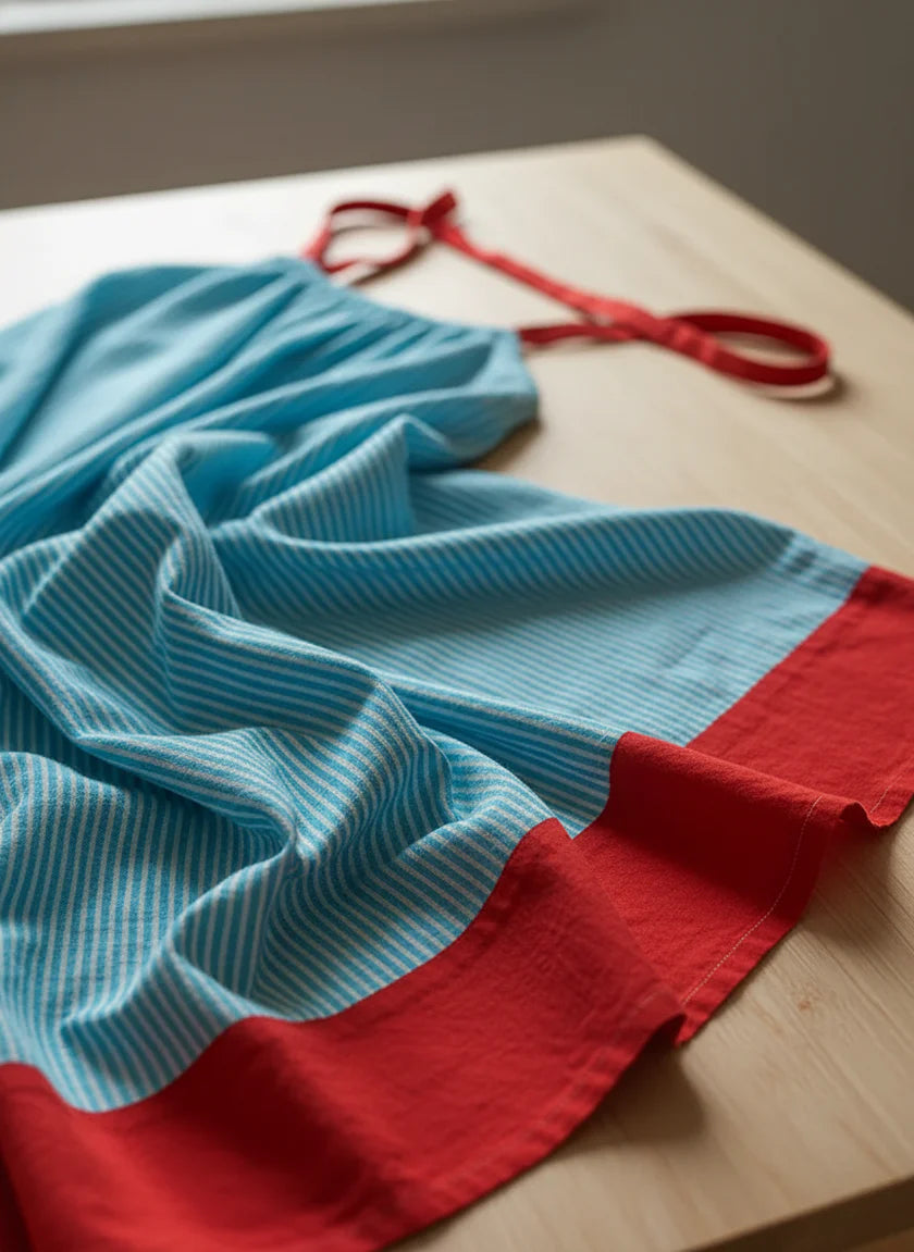 Robe longue à rayures avec détails rouges contrastants