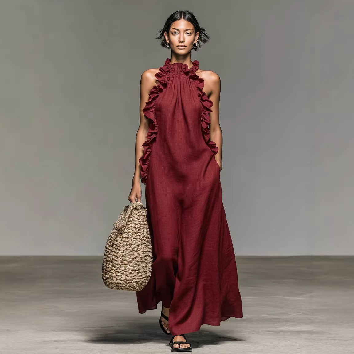 Robe maxi bohème à volants