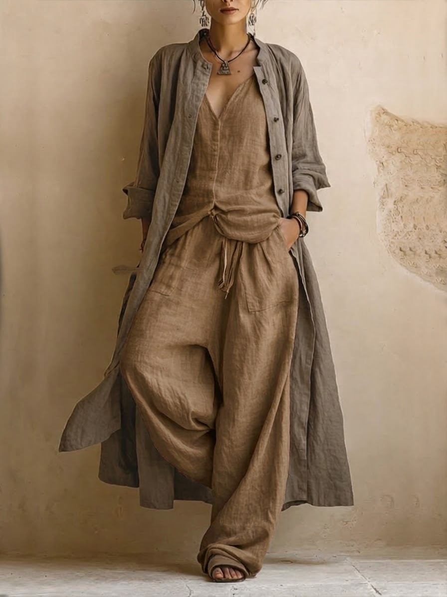 Costume trois pièces en lin et coton