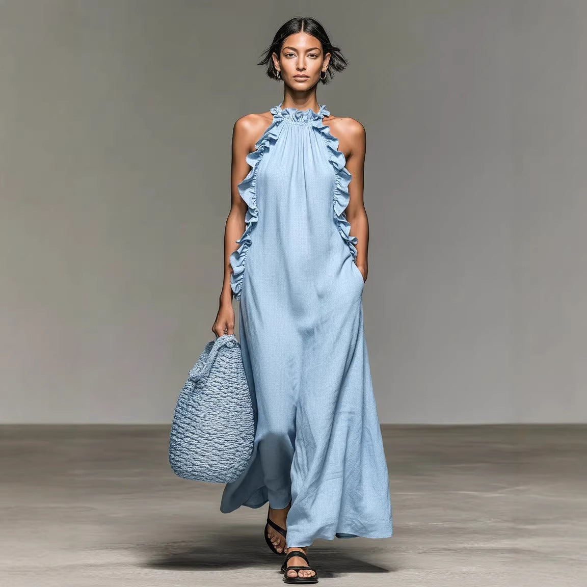 Robe maxi bohème à volants