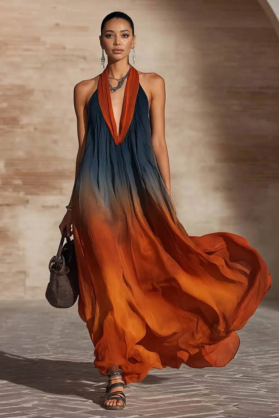 Robe longue halter/V dégradée