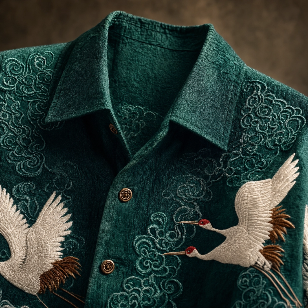 Chemise d'été avec motif de grue en relief
