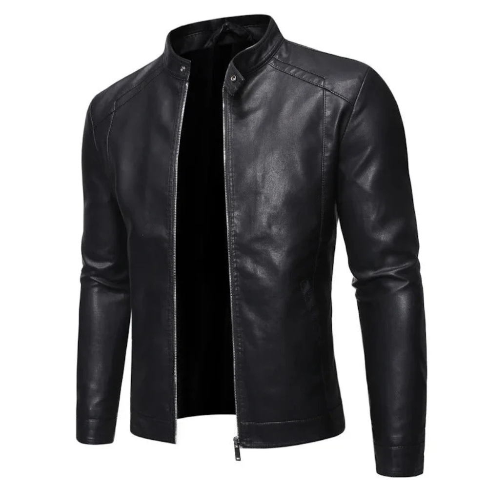 Veste en cuir avec col montant