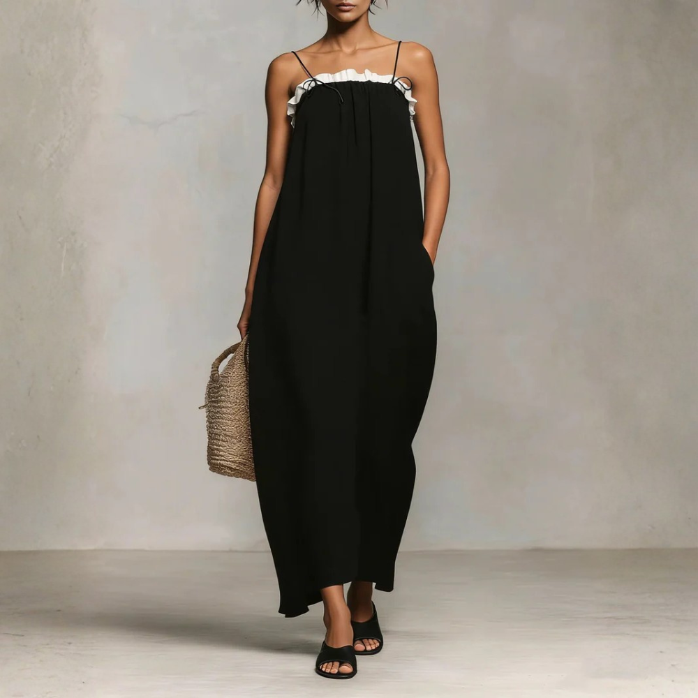 Mirelle™ | Robe Maxi avec Blocs de Couleur et Bretelles Fines