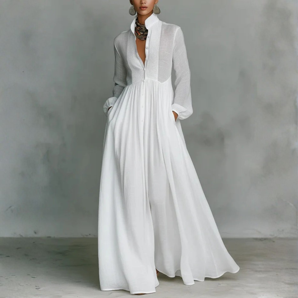 Léonie™ | Robe Maxi Minimaliste à Col Montant