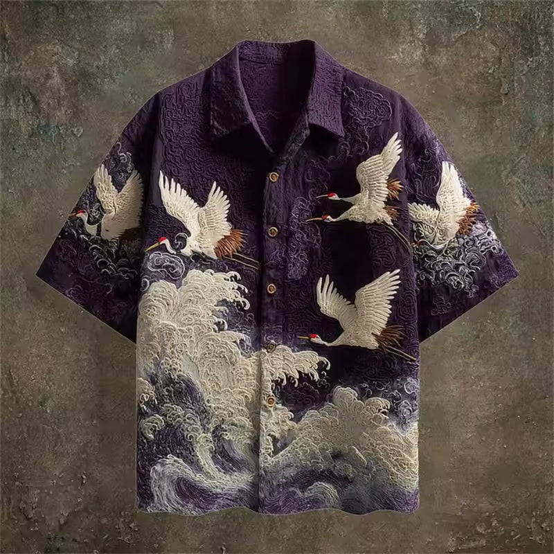 Chemise d'été avec motif de grue en relief