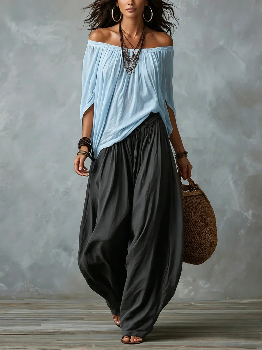 Ensemble Haut Asymétrique et Pantalon Palazzo Large