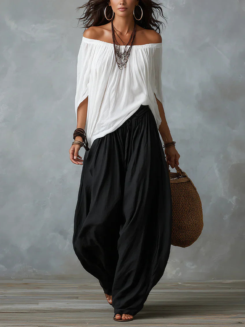 Ensemble Haut Asymétrique et Pantalon Palazzo Large