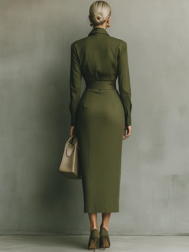 Noëlle™ | Maxidress en couleur olive