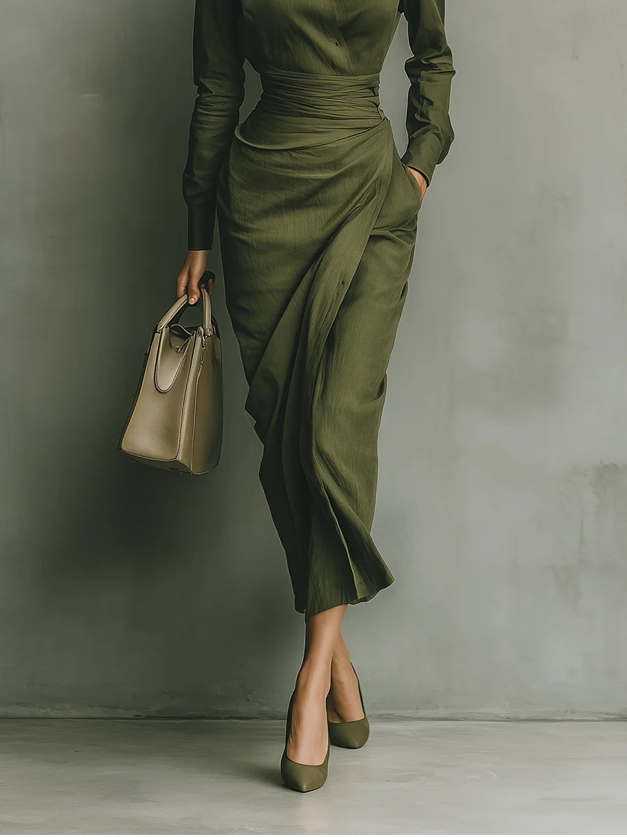 Noëlle™ | Maxidress en couleur olive