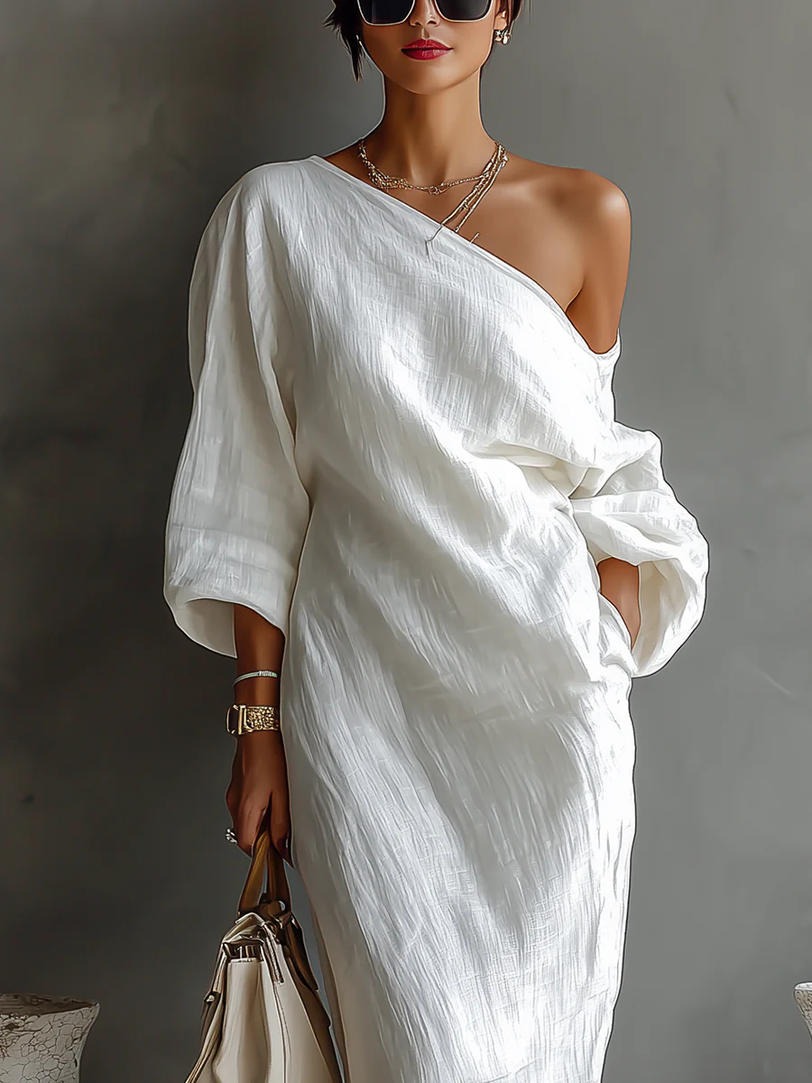 Elise™ | Élégante robe maxi à une épaule – blanc