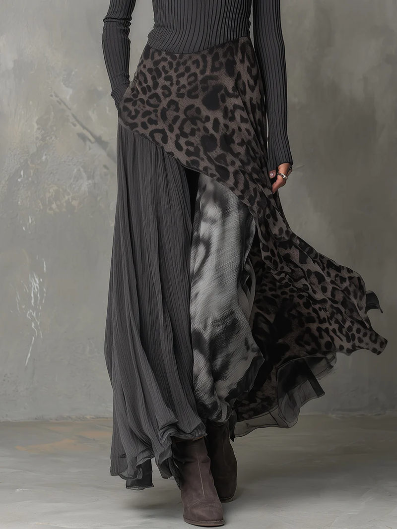 Robe Longue à Rayures avec Imprimé Léopard