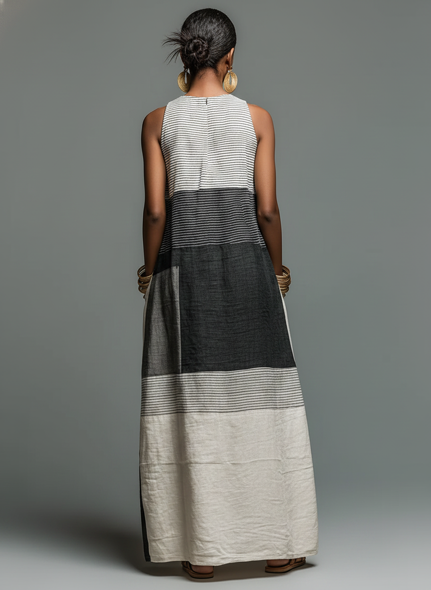 Robe longue rayée sans manches