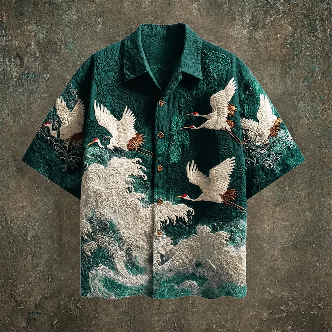 Chemise d'été avec motif de grue en relief