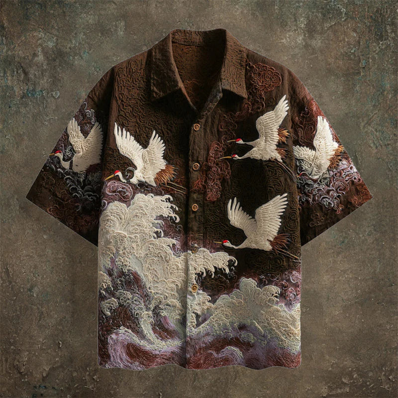 Chemise d'été avec motif de grue en relief