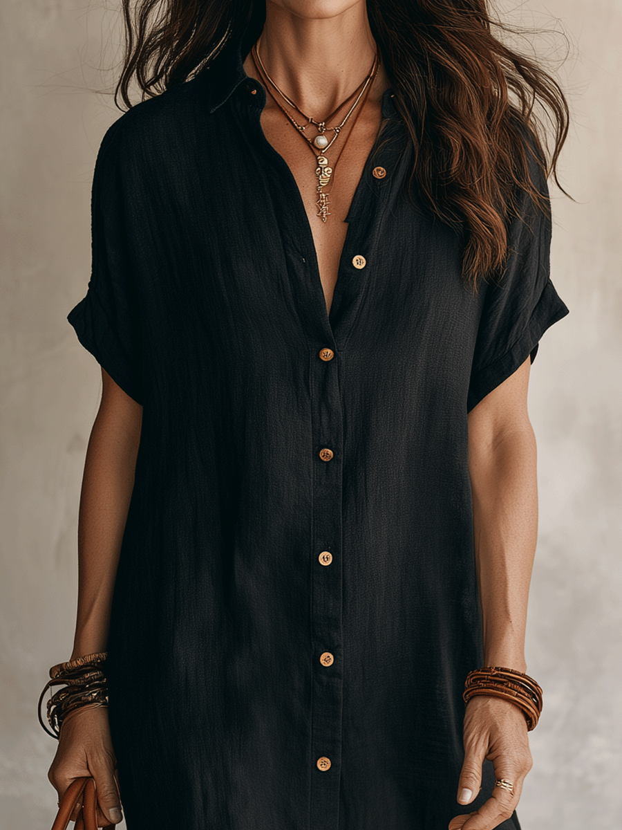 Robe chemise midi en lin et coton