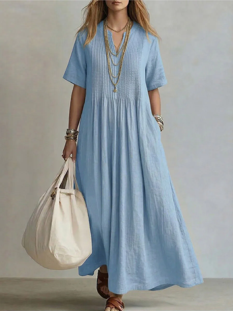 Robe élégante à col en V et manches courtes