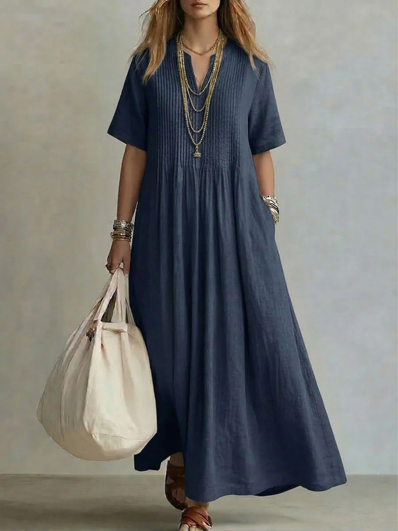 Robe élégante à col en V et manches courtes