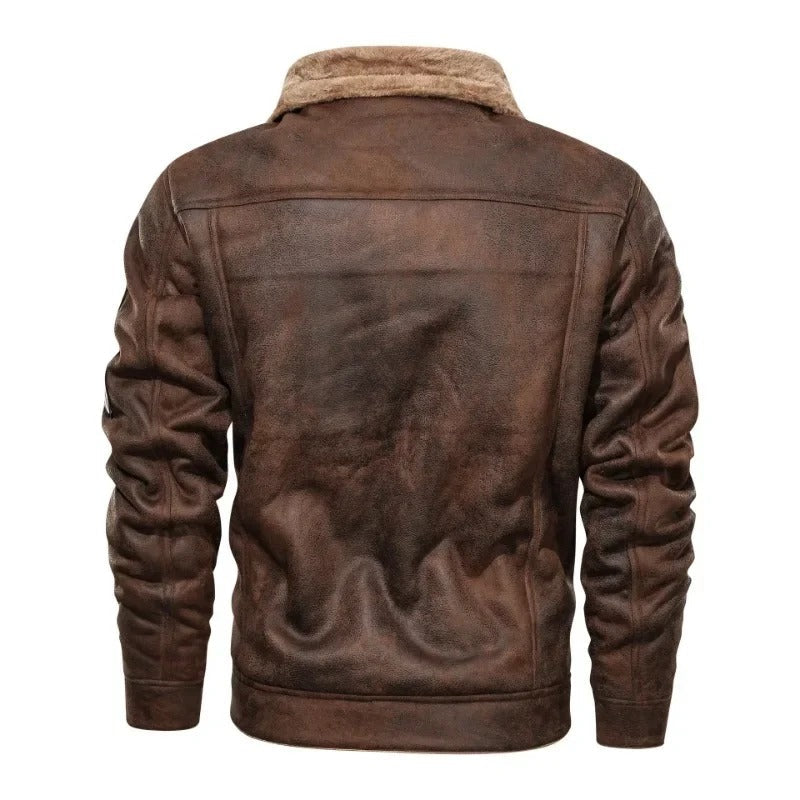 Veste en Cuir Élégante avec Doublure Polaire Chaude