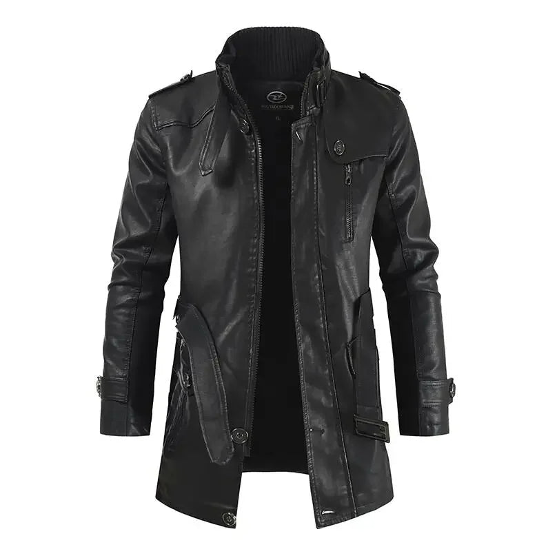 Veste en Cuir Biker Élégante Longue