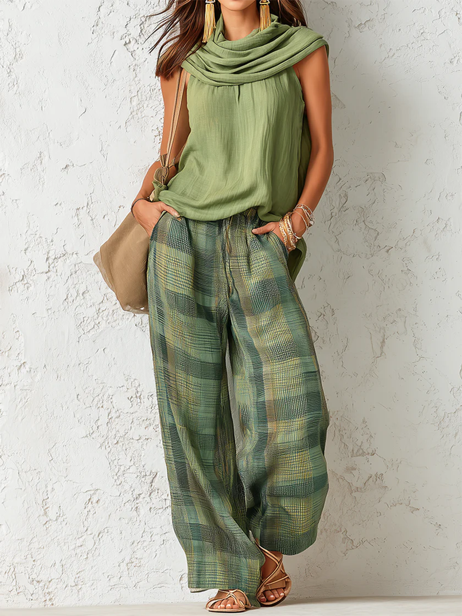 Ensemble débardeur Sage Breeze et pantalon large à carreaux