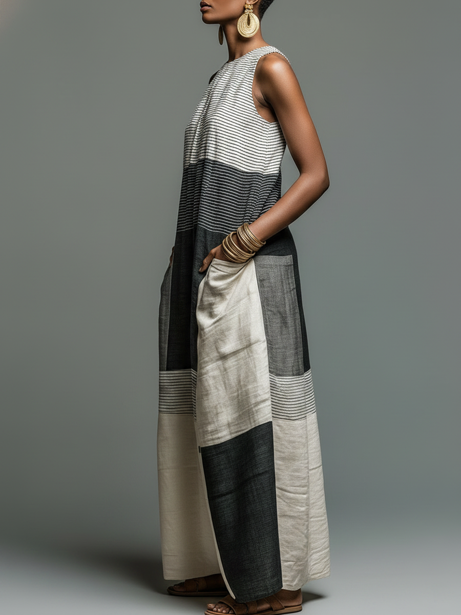Robe longue rayée sans manches