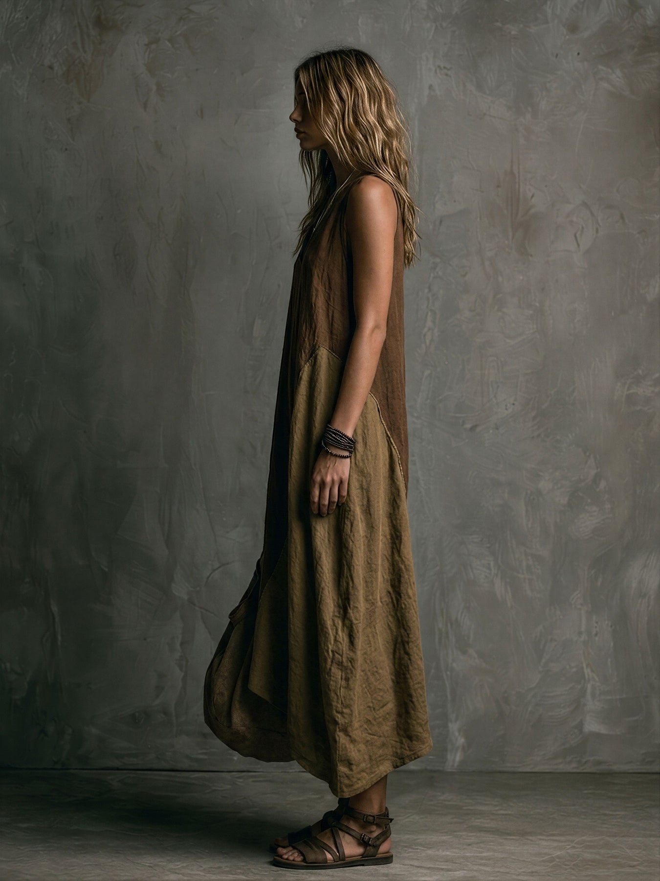 Robe longue asymétrique patchwork