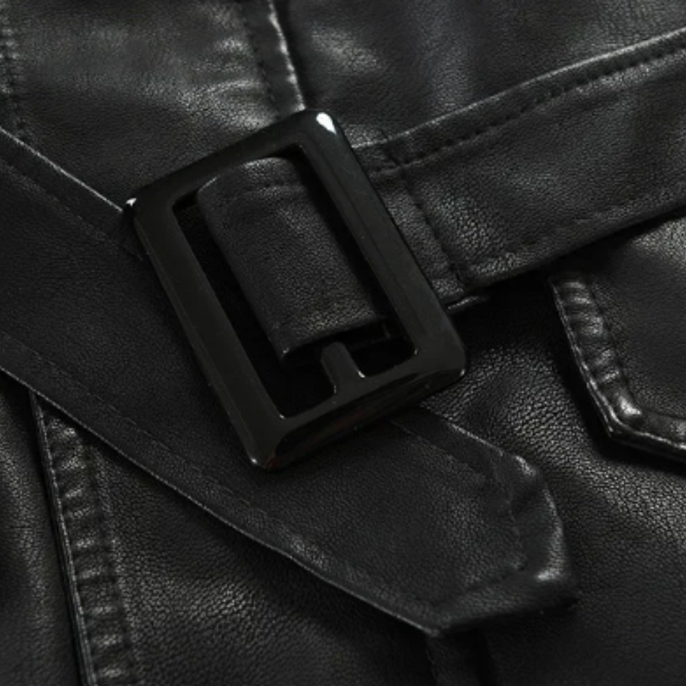 Veste en Cuir Biker Élégante Longue