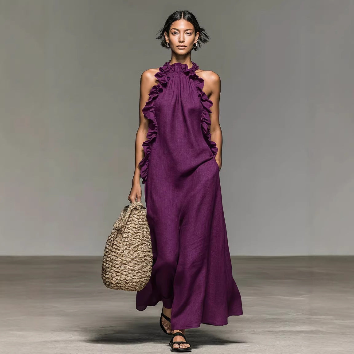 Robe maxi bohème à volants
