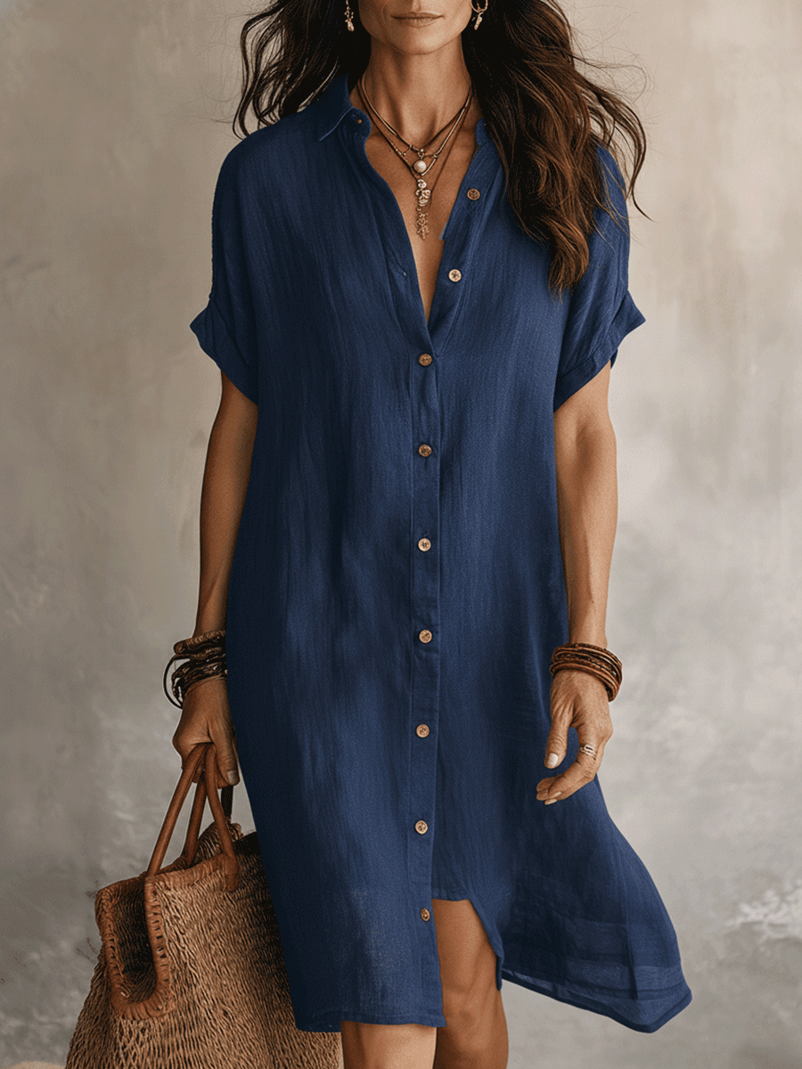 Robe chemise midi en lin et coton