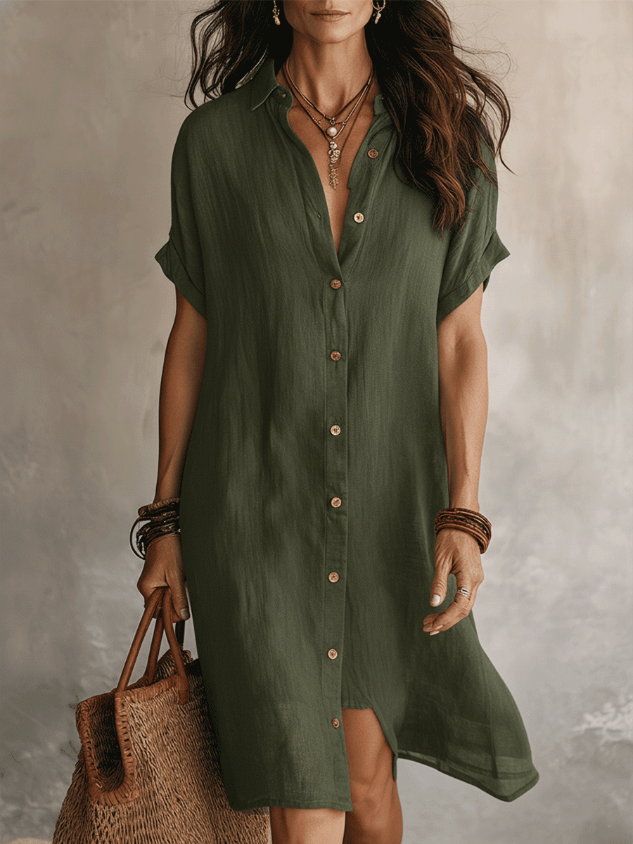 Robe chemise midi en lin et coton