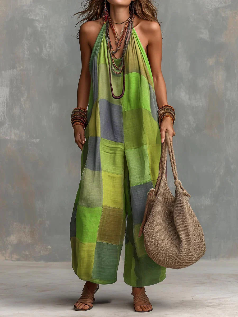 Combinaison patchwork à col halter et jambes larges