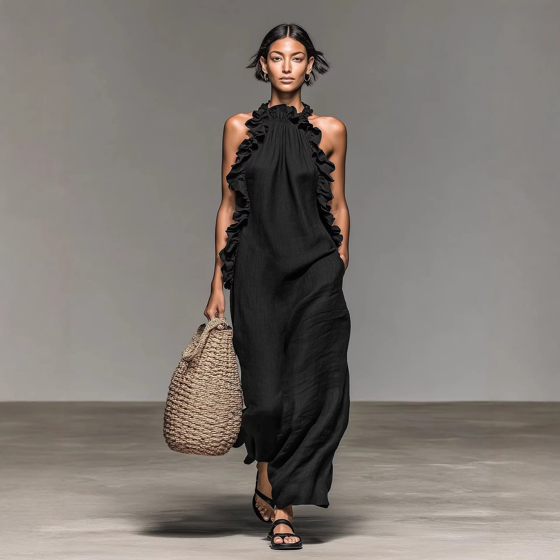 Robe maxi bohème à volants