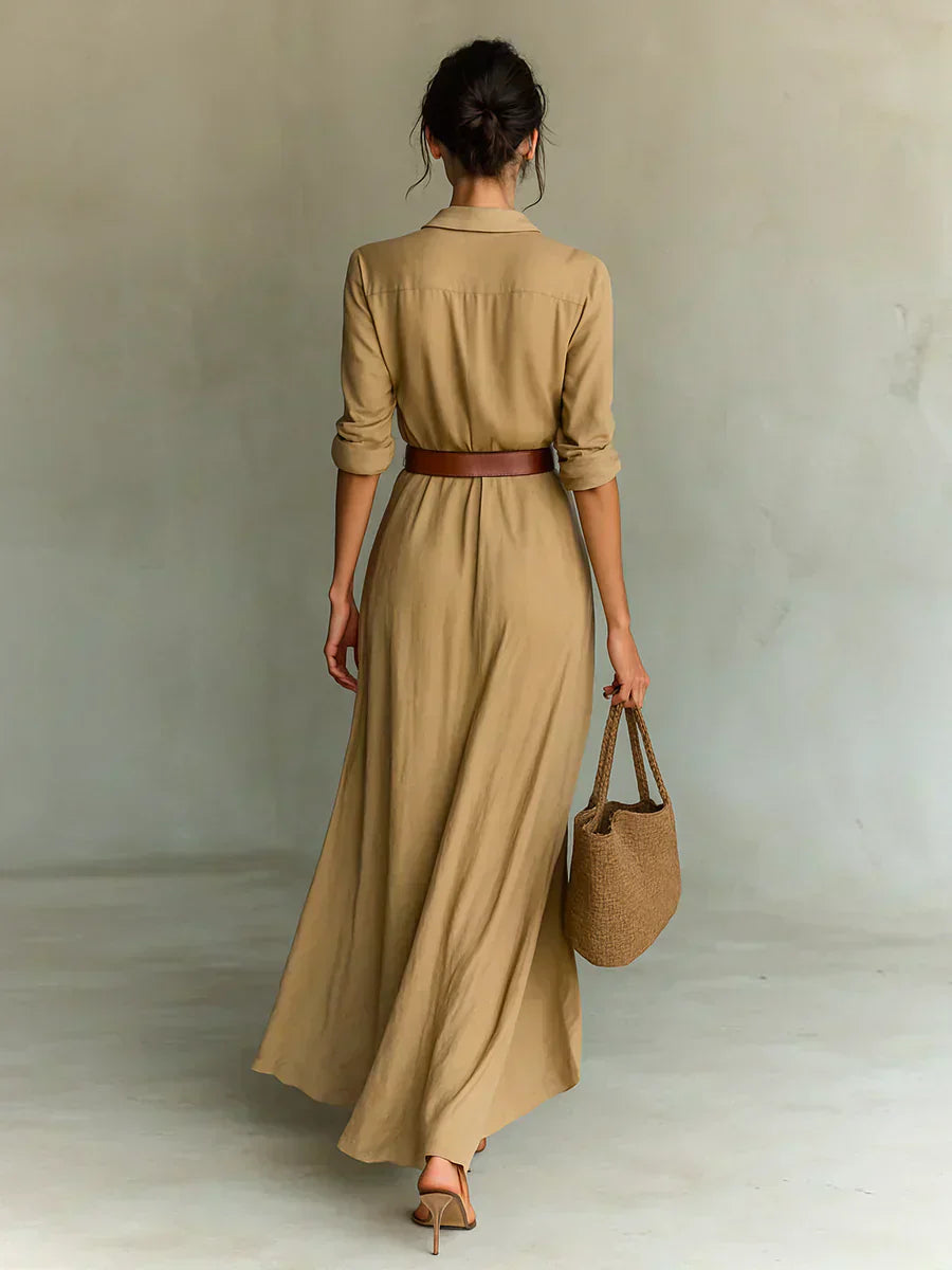 Camille™ | Robe maxi avec plis et ceinture