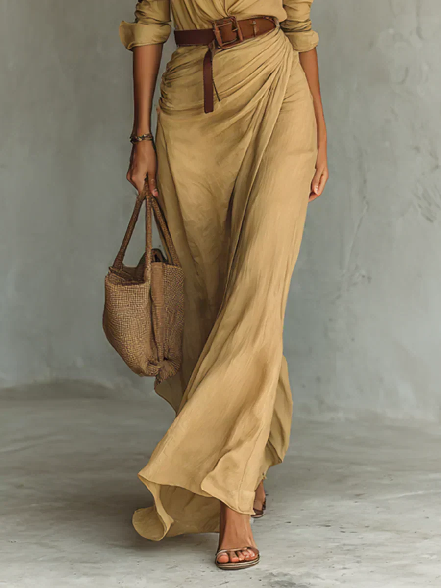 Camille™ | Robe maxi avec plis et ceinture