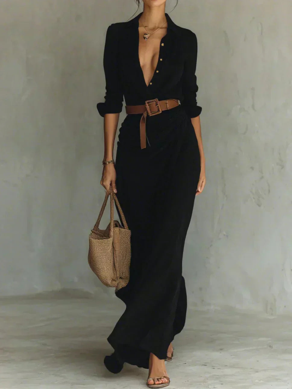 Camille™ | Robe maxi avec plis et ceinture
