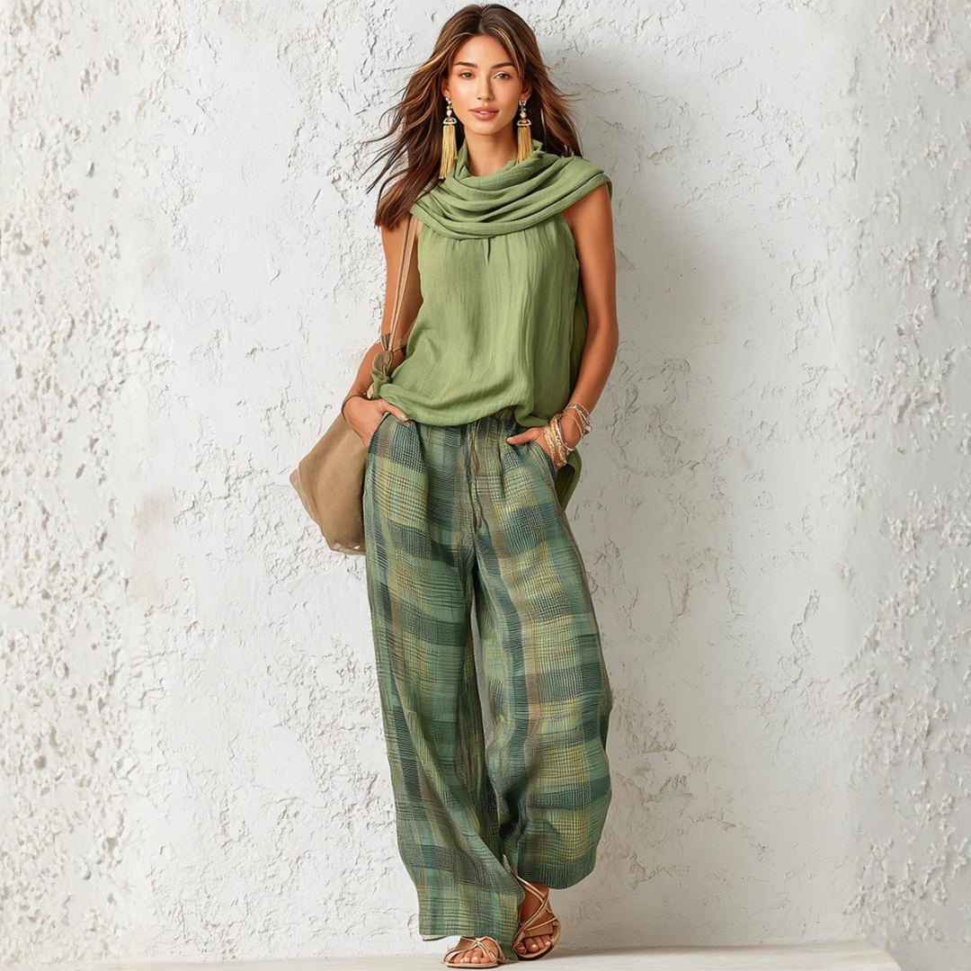 Ensemble débardeur Sage Breeze et pantalon large à carreaux