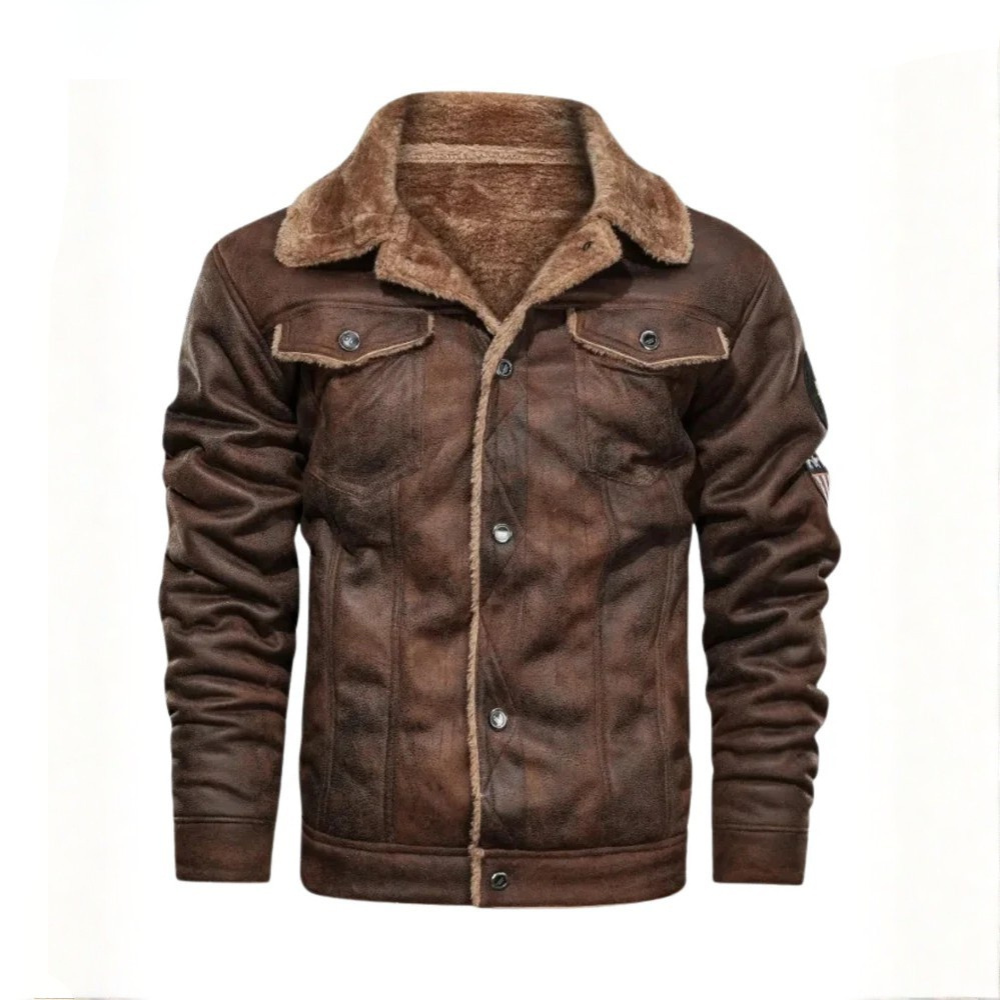 Veste en Cuir Élégante avec Doublure Polaire Chaude