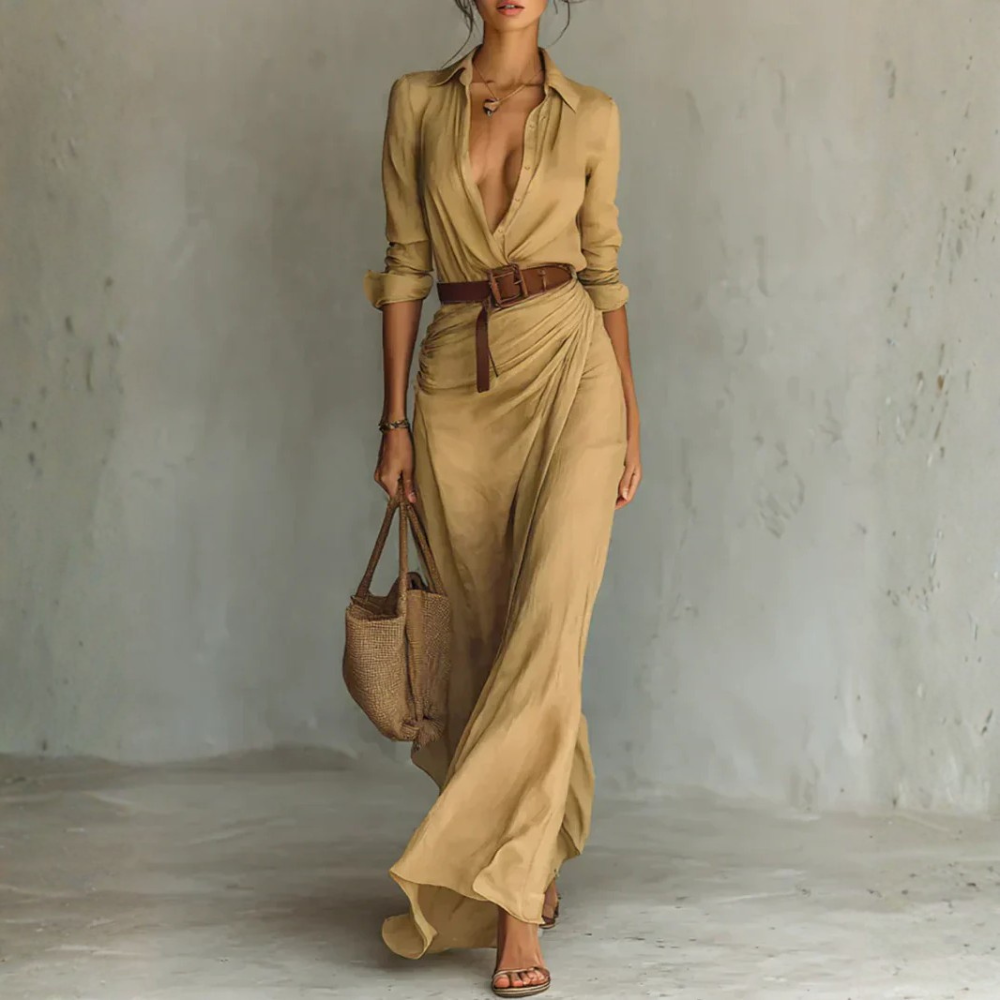 Camille™ | Robe maxi avec plis et ceinture
