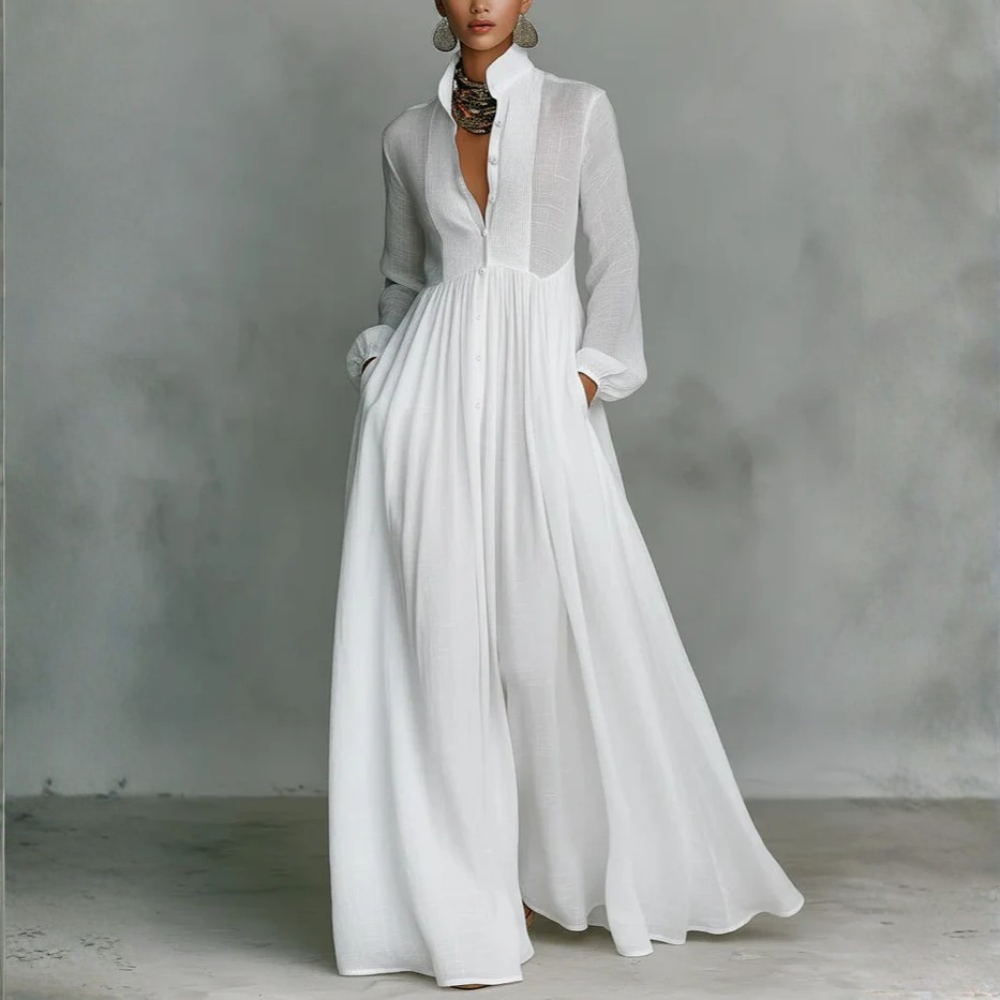 Léonie™ | Robe maxi minimaliste avec col
