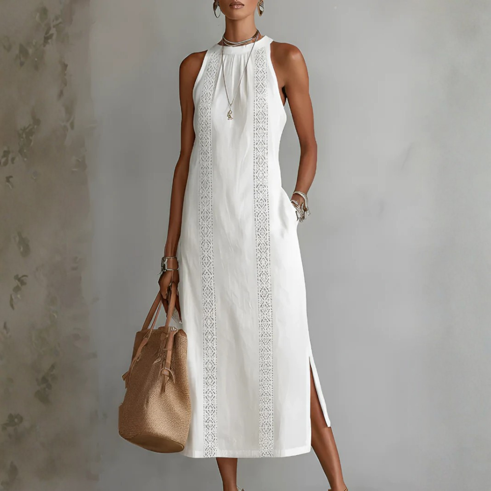 Jimena | Robe Midi en Lin avec Col Mao