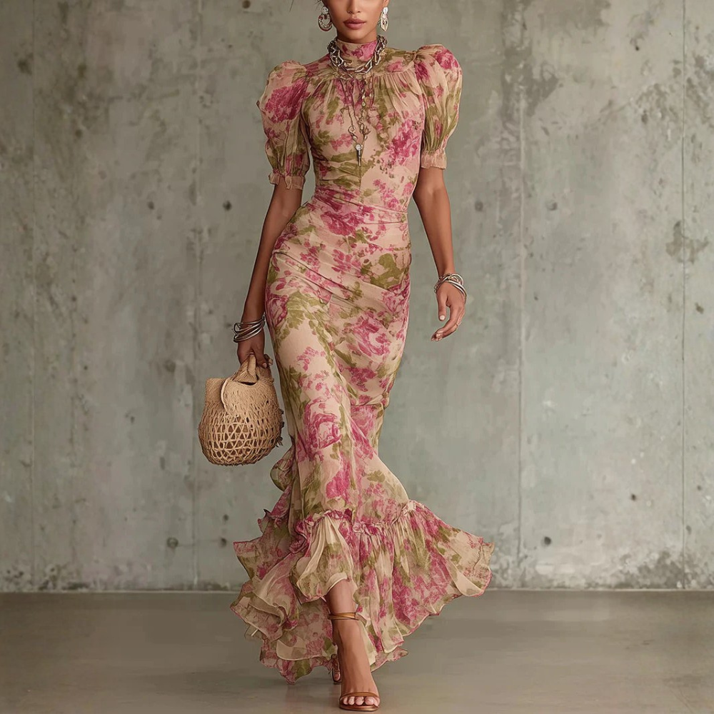 Rosalie™ | Robe Maxi avec Imprimé de Roses Vintage