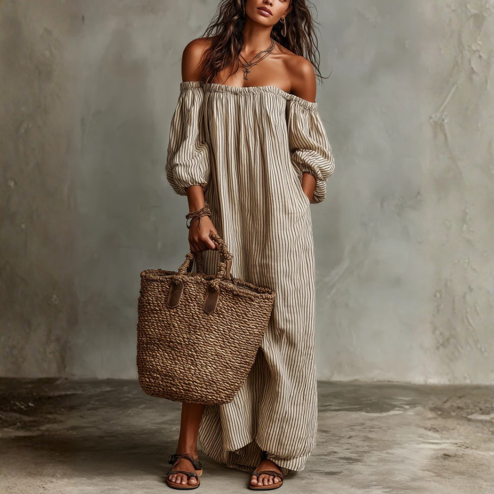 Carmen | Robe longue en coton et lin avec design décolleté